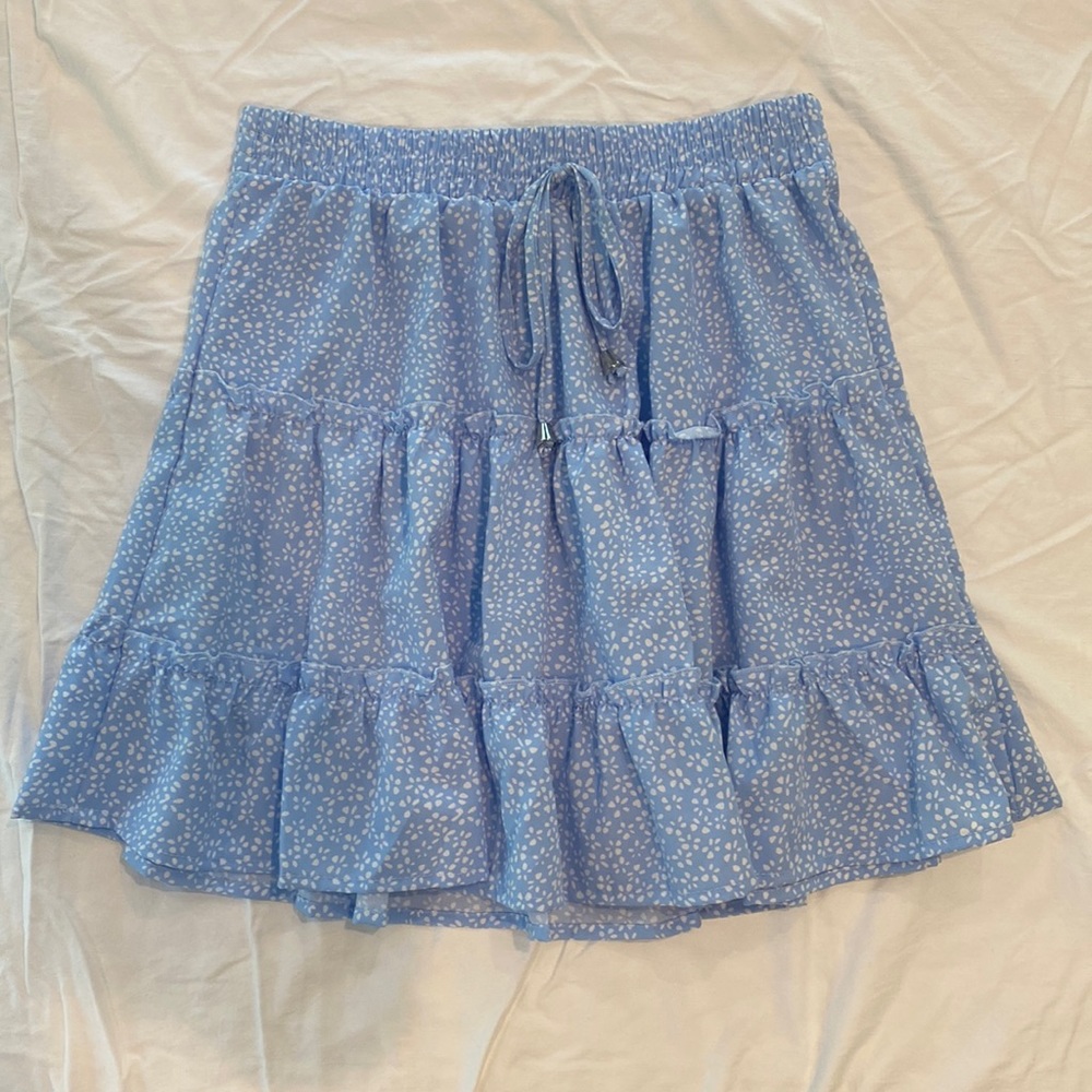 Baby Blue Floral Ruffle Skirt